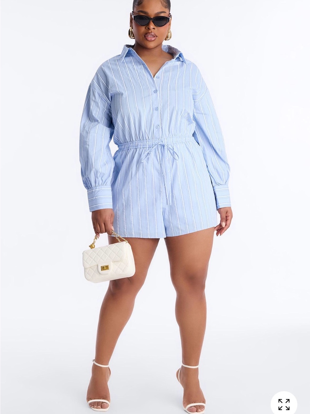 Fashion Nova Light Blue & White Striped Button-Up Romper